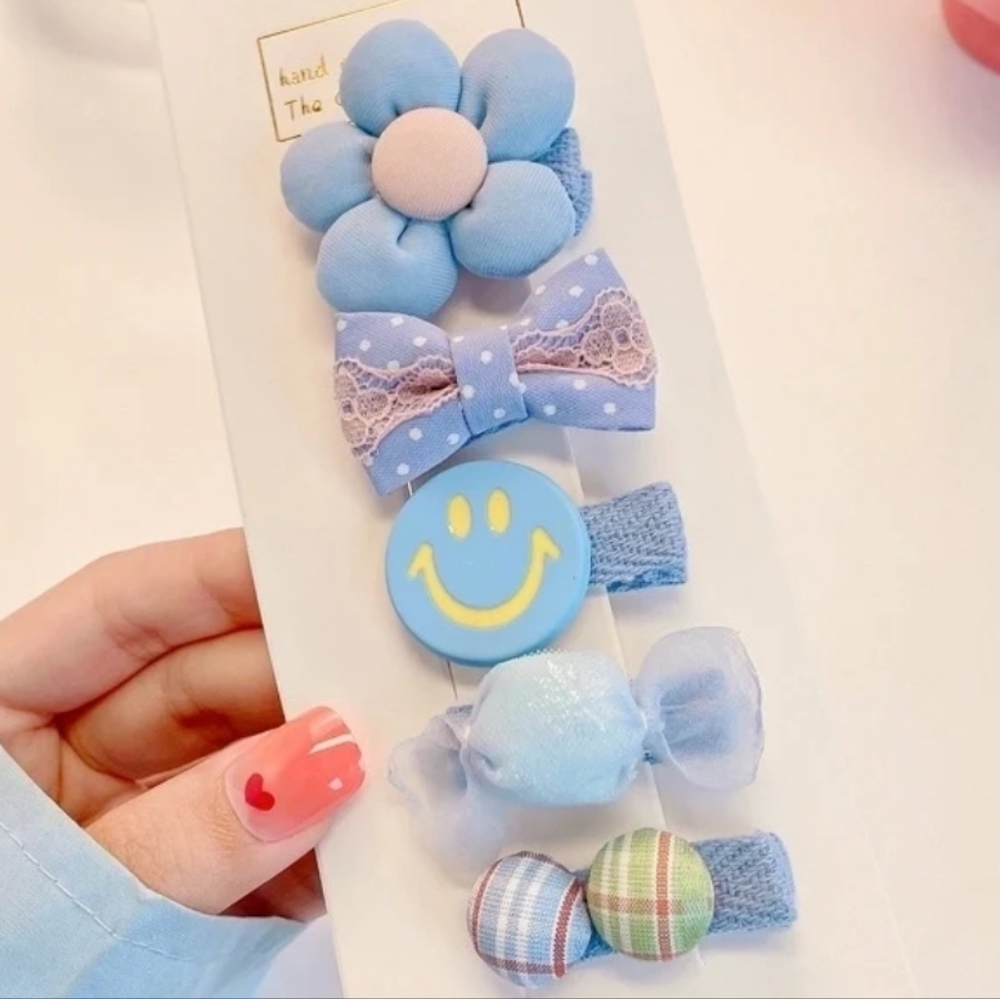 Girls Cute Blue Smiley‎ 5-Piece Set NEW